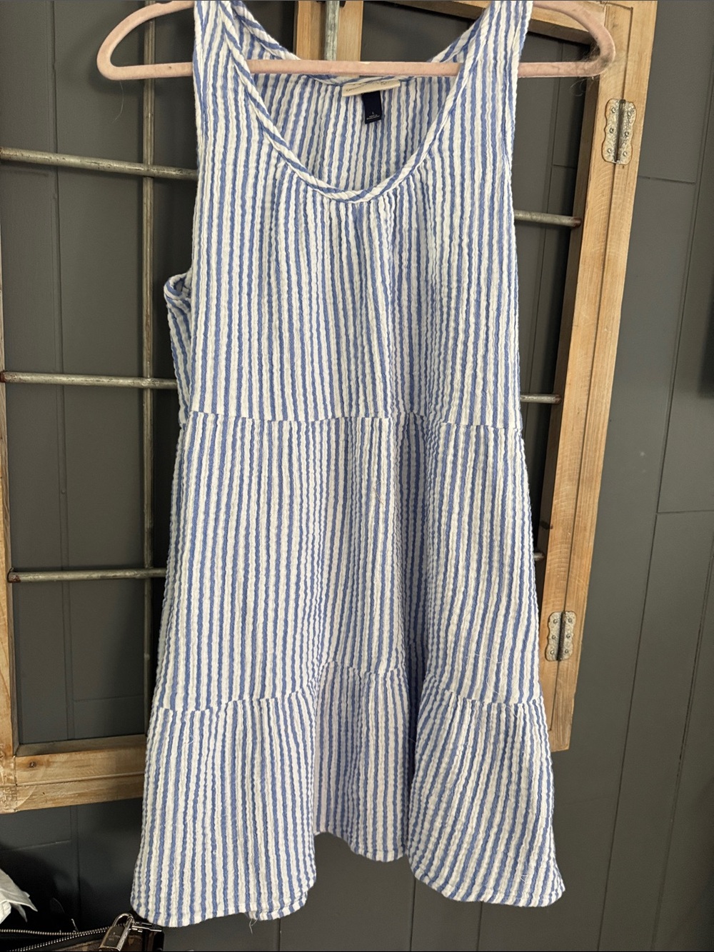 Woman’s Blue and White Striped Tiered Sundress